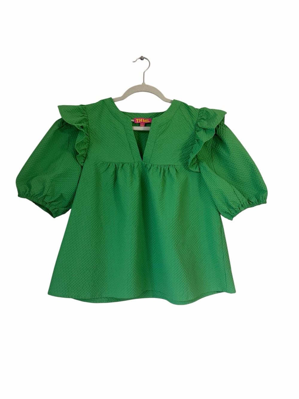 THML Emerald Green Ruffle Puff Sleeve Girls' Top